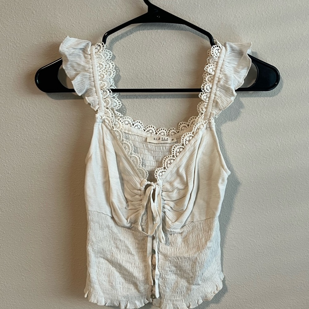 Illa Illa Smocked Button Up Crop Top